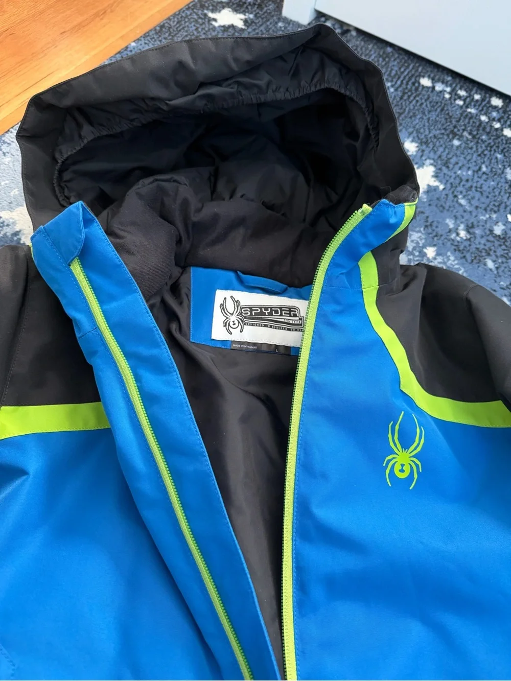 Spyder Boys Blue, Black & Lime Hooded Rain Jacket